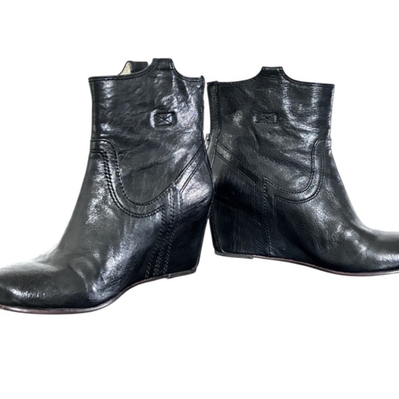 Frye Carson Hidden Wedge Leather Ankle Booties Black Size 8 - Picture 1 of 13